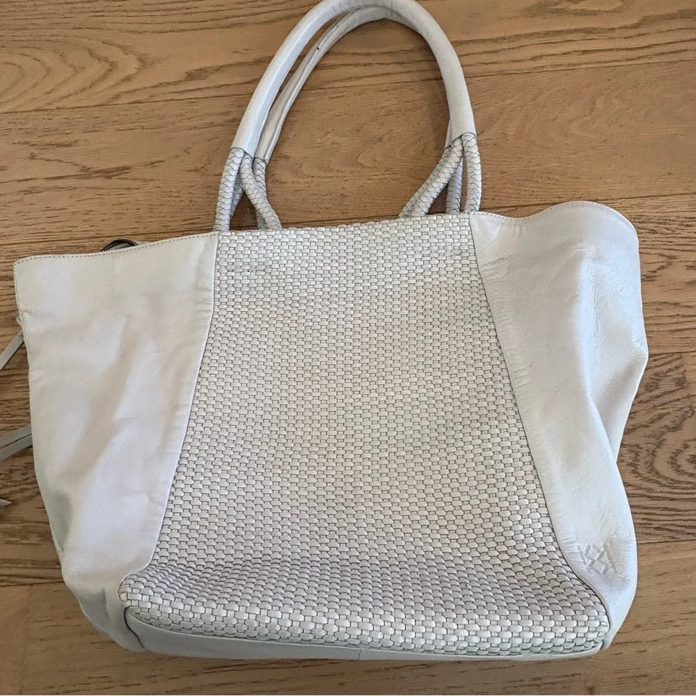 Christopher Kon Woven Leather White Tote Bag - Picture 5 of 15